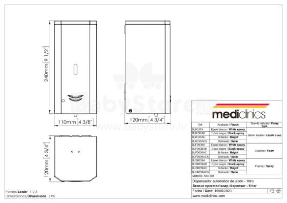 MEDICLINICS DJ0037ACS SOAP DISPENSER ST. STEEL, SATIN, AUTO