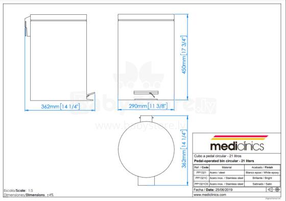 MEDICLINICS PP1321CS Round Waste Bin With Pedal, 20 L, Satin