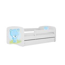 Bed babydreams white blue teddybear with drawer with non-flammable mattress 180/80