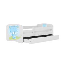 Bed babydreams white blue teddybear with drawer with non-flammable mattress 180/80