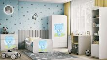 Bed babydreams white blue teddybear with drawer with non-flammable mattress 180/80