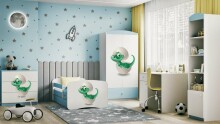 Bed babydreams blue baby dino with drawer with non-flammable mattress 140/70