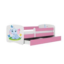 Bed babydreams pink baby elephant with drawer with non-flammable mattress 160/80