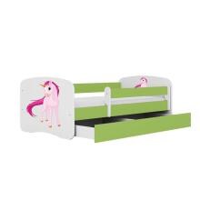 Bed babydreams green unicorn with drawer with non-flammable mattress 160/80