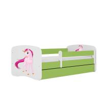 Bed babydreams green unicorn with drawer with non-flammable mattress 160/80