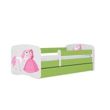 Bed babydreams green princess horse with drawer with non-flammable mattress 160/80