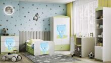 Bed babydreams green blue teddybear with drawer with non-flammable mattress 180/80