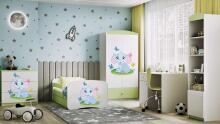 Bed babydreams green baby elephant with drawer with non-flammable mattress 140/70