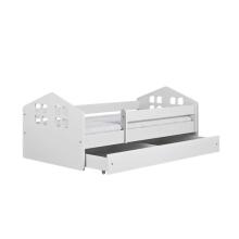 Kacper white bed with a drawer, non-flammable mattress 140/80