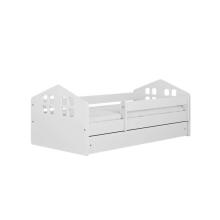 Kacper white bed with a drawer, non-flammable mattress 140/80