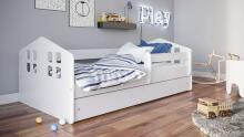 Kacper white bed with a drawer, non-flammable mattress 140/80