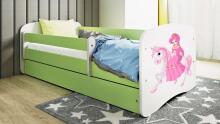 Babydreams bed, green, princess on a horse, without drawer, coconut mattress, 140/70