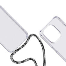 SPELLO CROSSBODY SIKSNA VĀCIJA PAR IPHONE 15 PRO MAX - caurspīdīga / MELNS UN BALTA SIKSNA