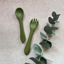 La Bebe™ Basic  Silicone Fork Art.169083 Misty Green rožės minkštas silikoninis šaukštas (1 vnt.)