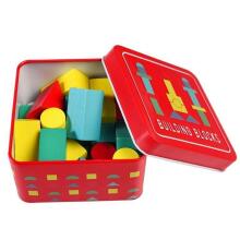 Wooden building blocks in a tin, Rex London