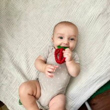 Silicone teether, Juicy Raspberry with leaves, red, RaZbaby