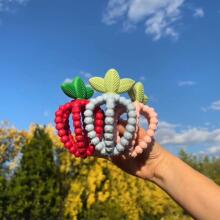 Silicone teether, Juicy Raspberry with leaves, blue, RaZbaby