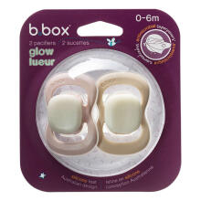 b.box pacifier for newborns and infants twin pack Glow in the dark – symmetrical silicone pacifier 6 months + Blush/Latte