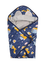 Velvet carry-cot swaddle blanket - Navy blue foxes