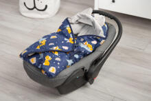 Velvet carry-cot swaddle blanket - Navy blue foxes