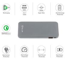 Tellur Power Bank QC 3.0 Fast Charge, 5000mAh, 3in1 gray