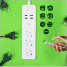 Tellur WiFi Power Strip, 3 Outlets, 4*USB 4A, 2200W, 10A, 1.8m