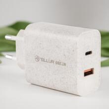 Tellur Green 38W dual port charger Type-C PD20W + USB QC3.0, cream