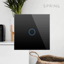 Spring One Gang, One Way Touch Switch, Glass Black