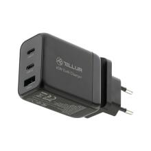 Tellur GaN 65W 3-port wall charger, 2xUSB-C + USB-A, EU,UK,US, black