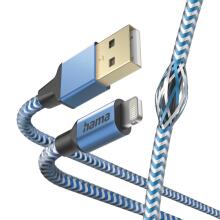 Hama 00201553 Reflective Charging Cable, USB-A - Lightning 1.5m Nylon blue