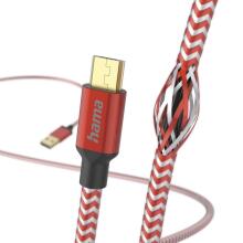 Hama 00201556 Reflective Charging Cable, USB-A - Micro-USB 1.5m Nylon red