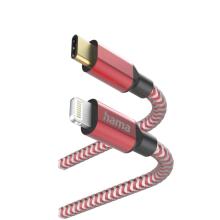 Hama 00201562 Reflective Charging Cable, USB-C - Lightning 1.5m Nylon red