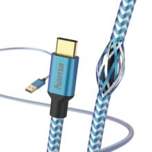 Hama 00178295 Reflective Charging/Data Cable, USB Type-C - USB-A 1.5m, Blue