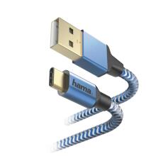 Hama 00178295 Reflective Charging/Data Cable, USB Type-C - USB-A 1.5m, Blue