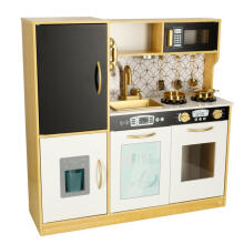 Ikonka Art.KX3489 Children's wooden kitchen with fridge gold