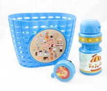 Set for children bike STORY, 3 elements (basket, water bottle and bell), blue