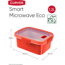 Maisto konteineris Garintuvas stačiakampis 1,2L Smart Eco Microwave 20,3x15,4x8,8cm raudonas